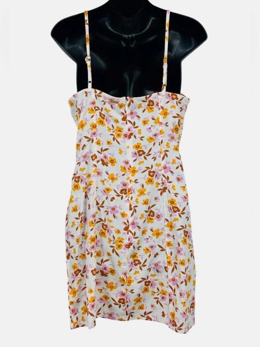Billabong Stay Awhile Womens Mini Dress Floral Medium Sundress Pink Orange Zip - Picture 3 of 8